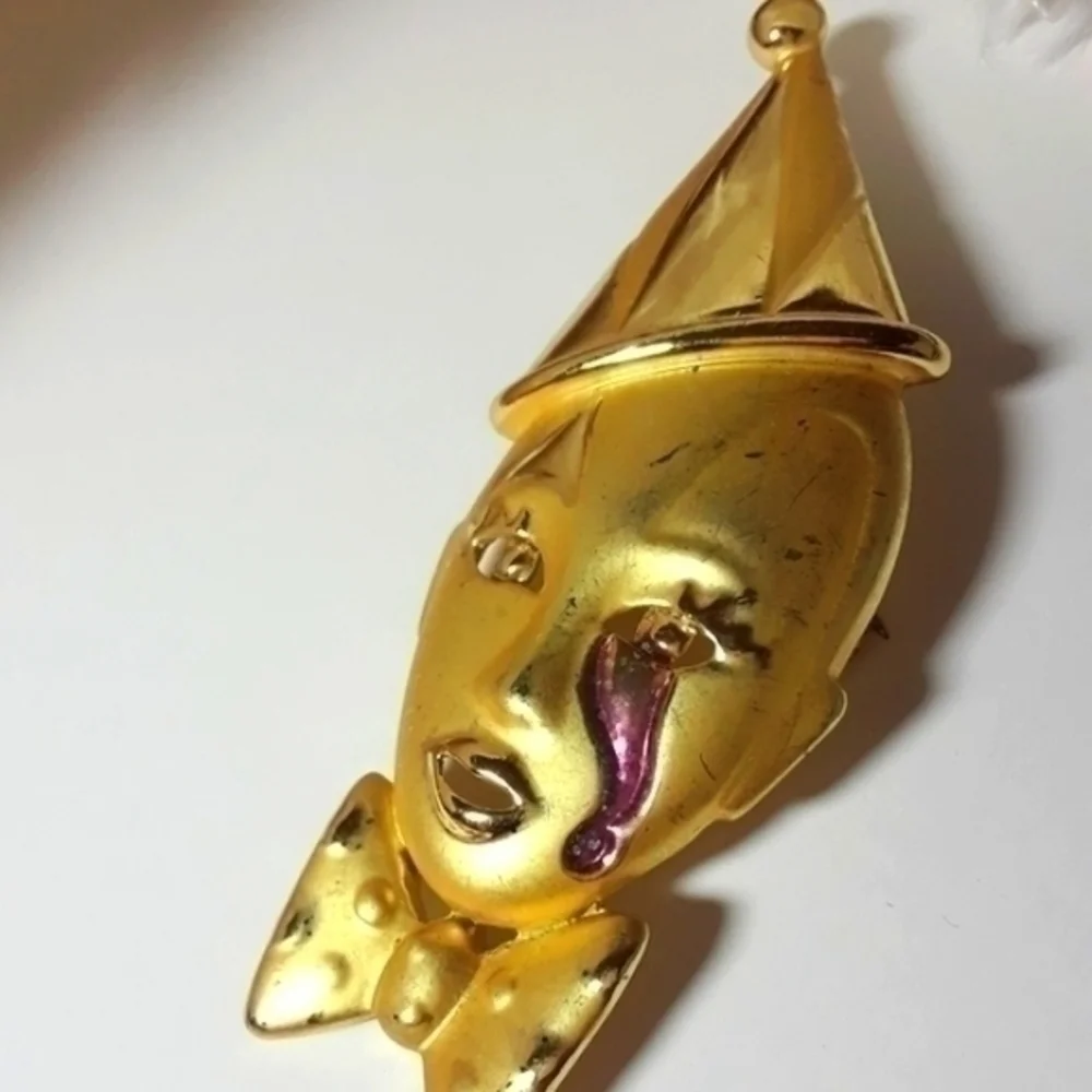 Vintage Bowtie Crying Clown Brooch Pin